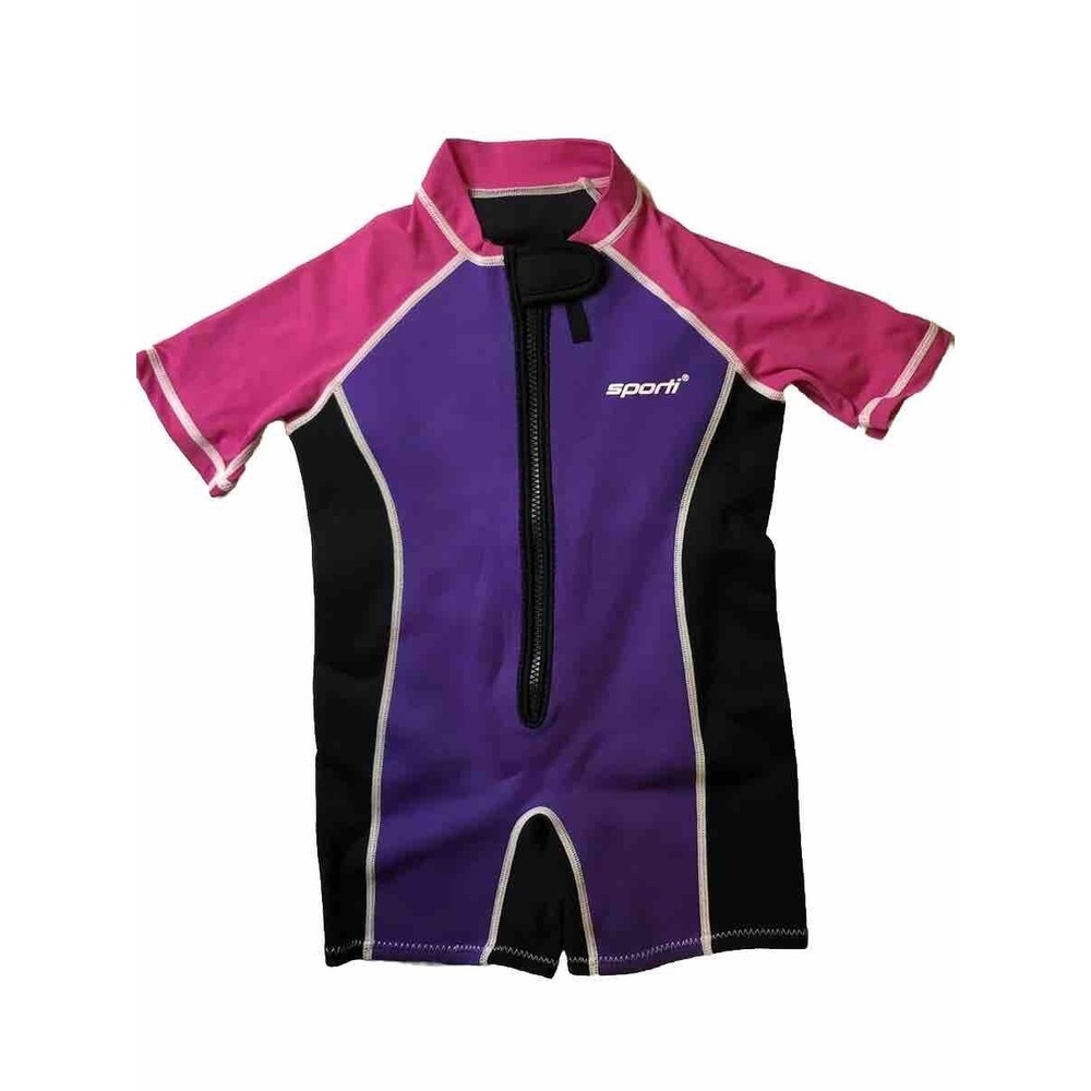 SPORTI Neoprene Girl's 6 (Youth) Wetsuit Purple & Pink - Zip- Rash Guard UPF 50+